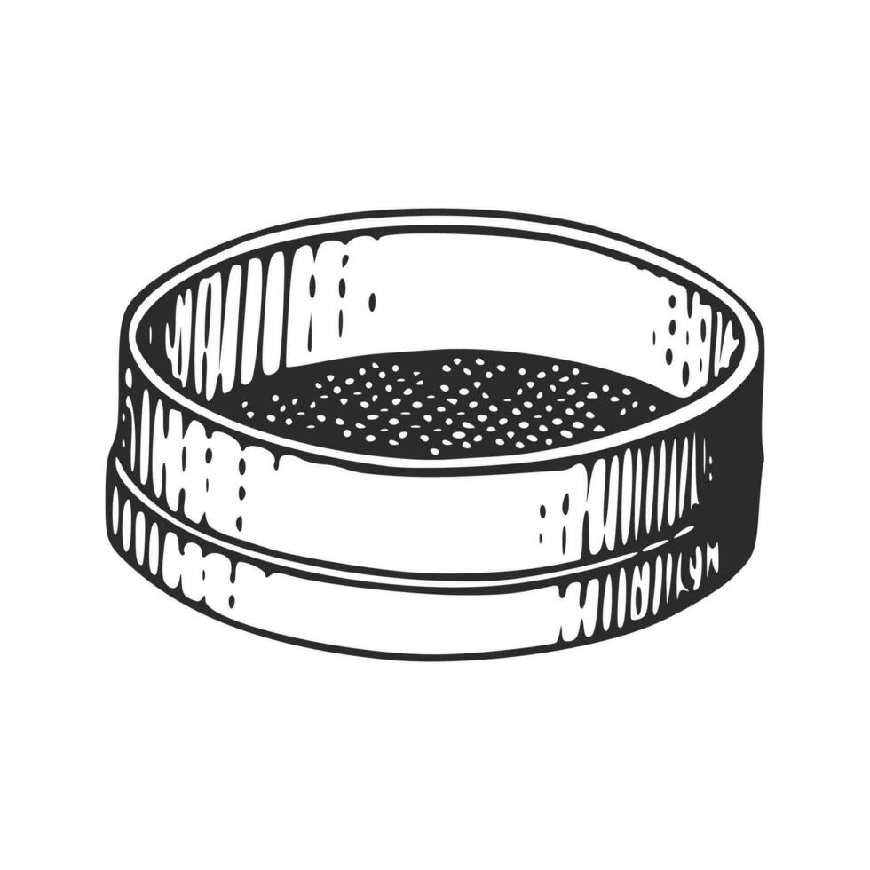 Wooden sieve. Hand drawn ink illustration. Black and white ink sketch outline vector. vector