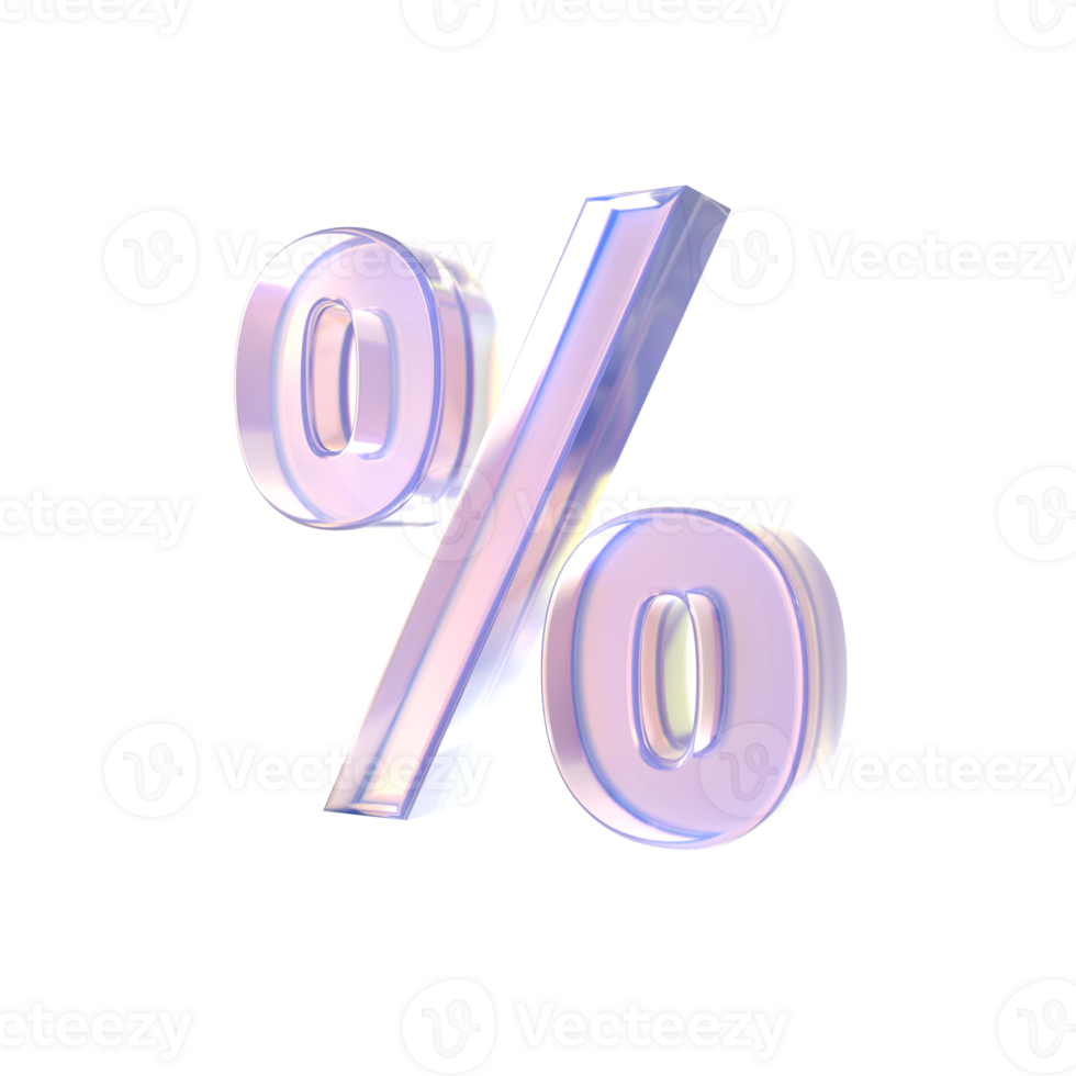 crystal Percentage Symbol 3D on isolated background. 3D render png
