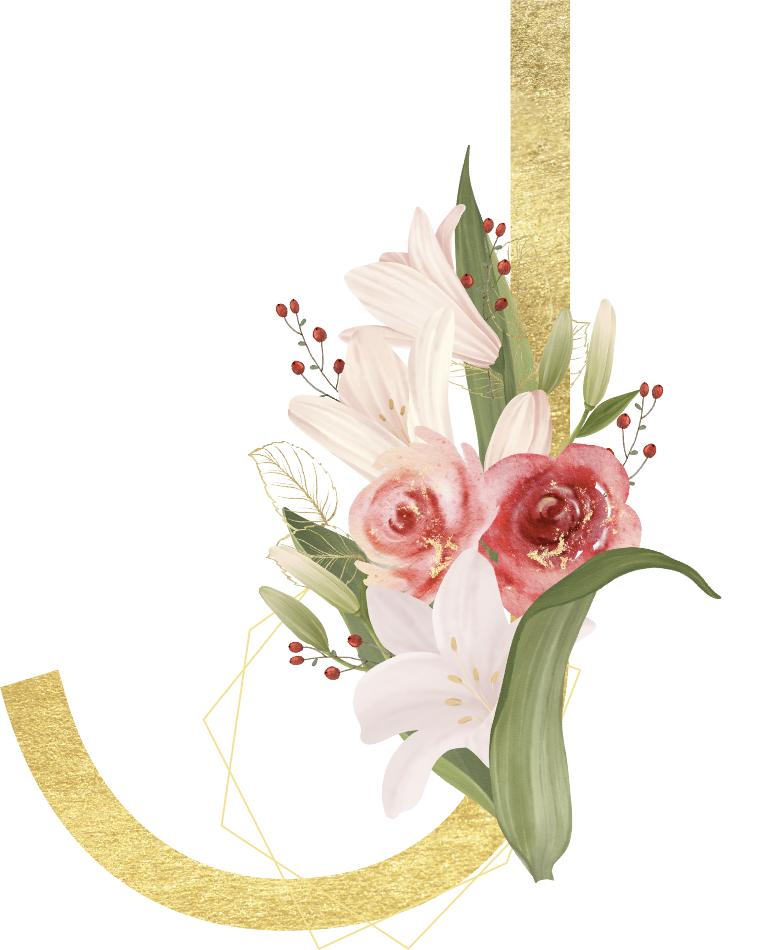 Alphabet and numbers gold watercolor, Wedding flower letter 24248035 PNG