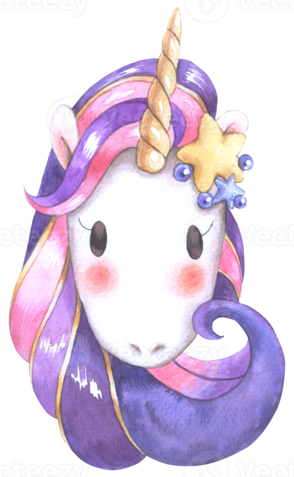 unicorno cartone animato personaggio acquerello png