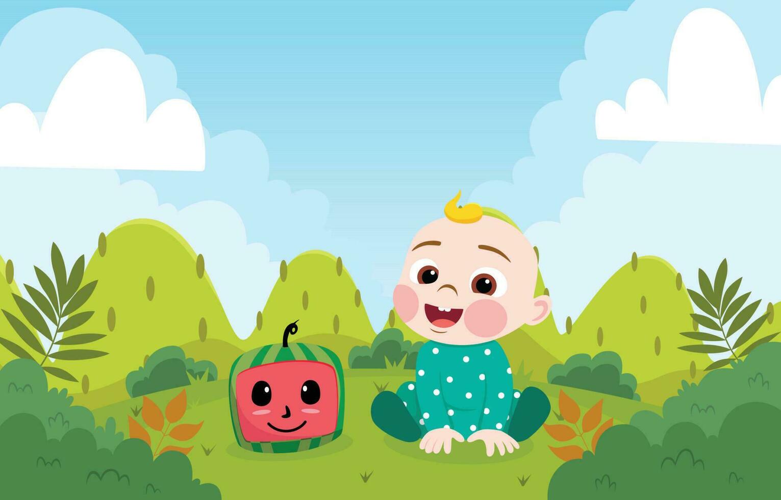 Cute Baby and Watermelon Doll Background vector