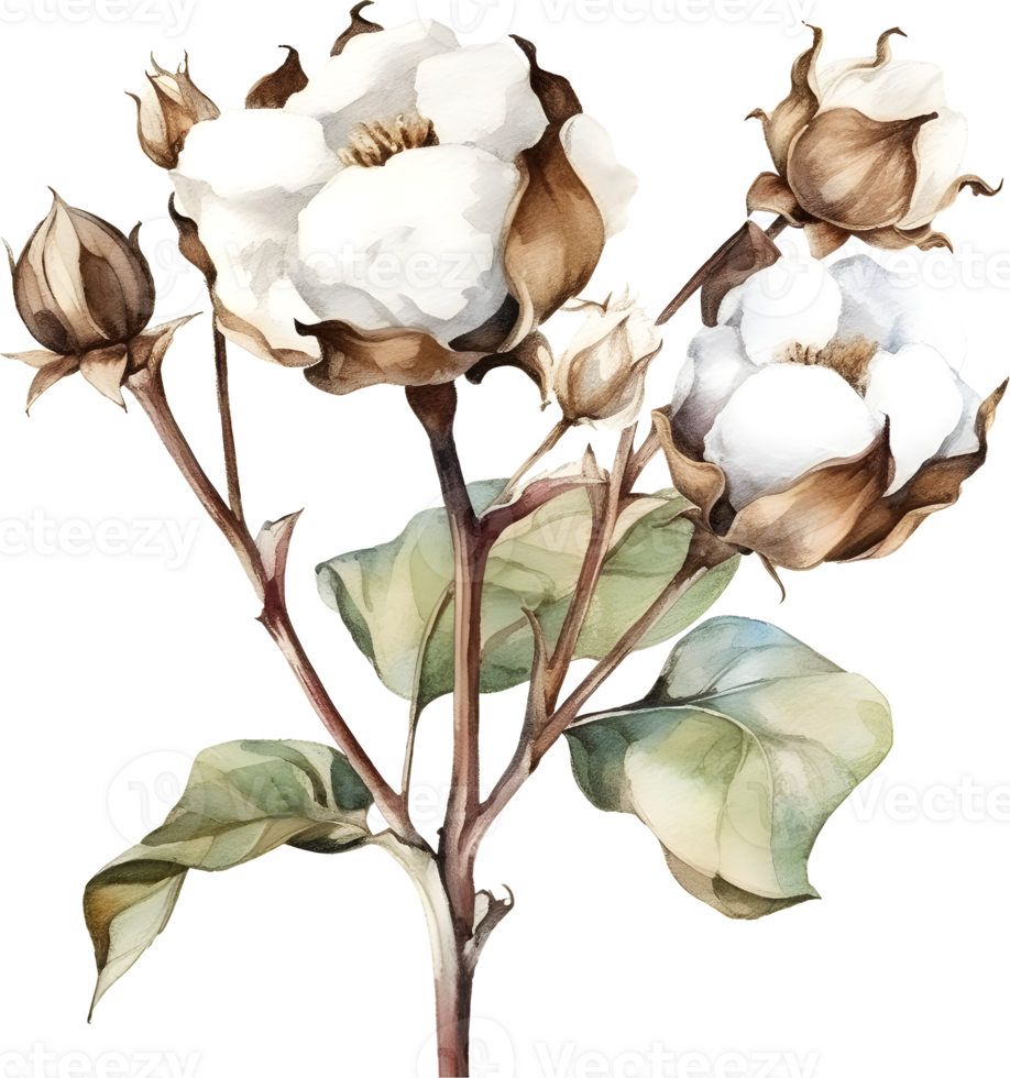 Vintage cotton Flower watercolor element png