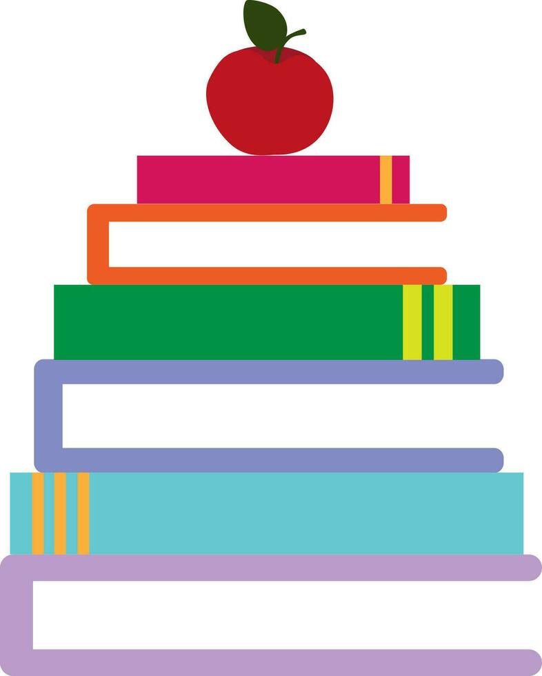 vector ilustración de pila de libros y manzana para colegio y Universidad en dibujos animados estilo. espalda a colegio modelo diseño
