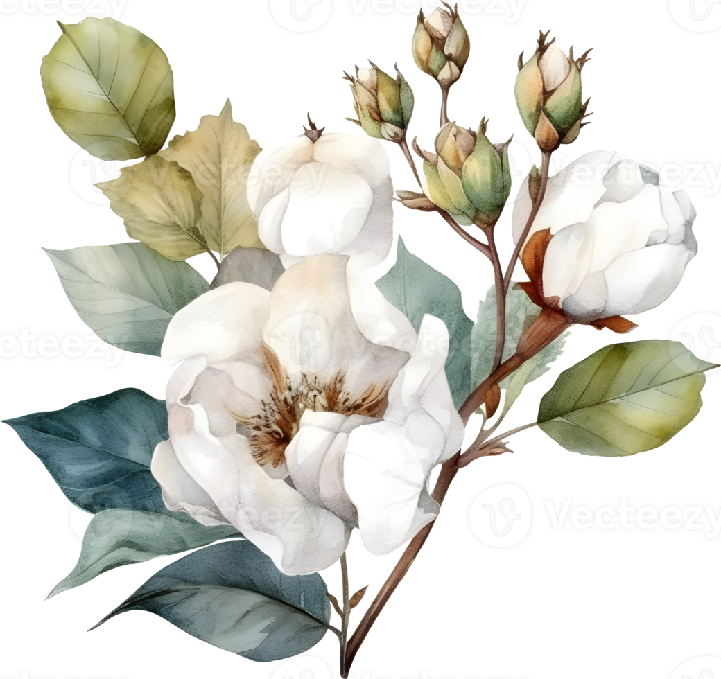 Vintage cotton Flower watercolor element png