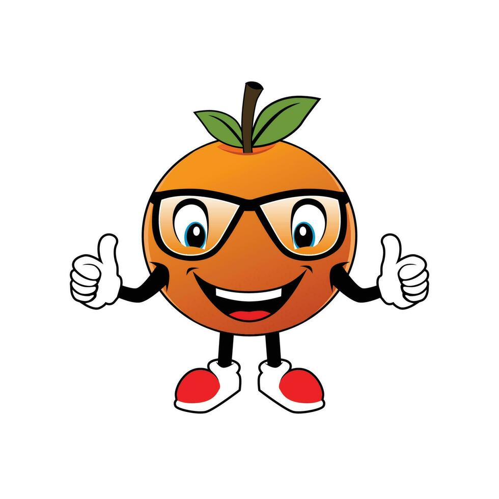 sonriente naranja Fruta dibujos animados mascota con lentes dando pulgares arriba .ilustración para pegatina icono mascota y logo vector