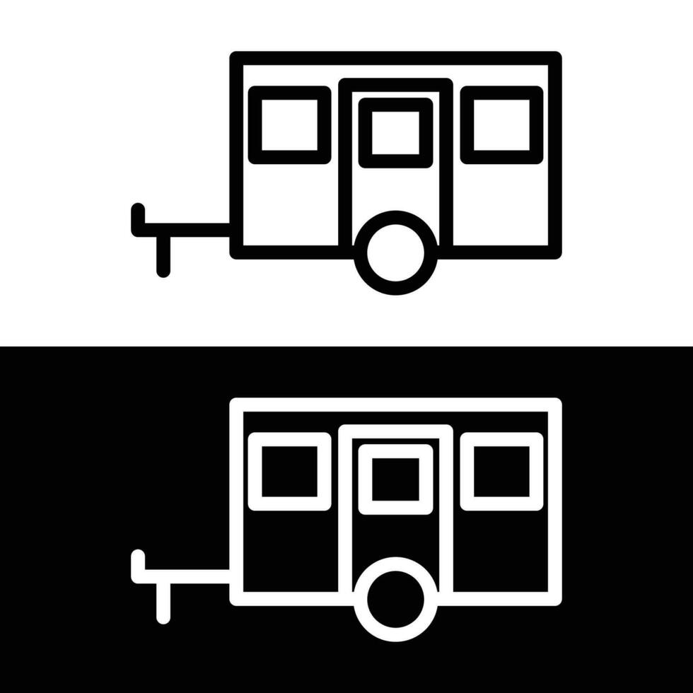 camping trailer line icon on white and black background vector