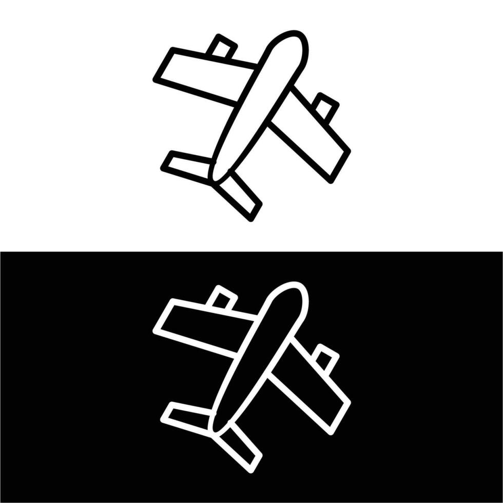 plane line icon on white and black background vector
