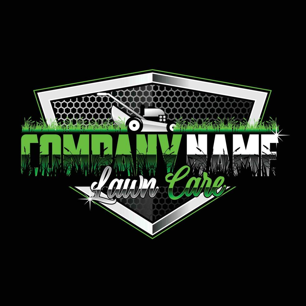 Lawn care logo design on black background. Featuring bold and vibrant graphics, it's sure to capture the attention of potential customers. vector