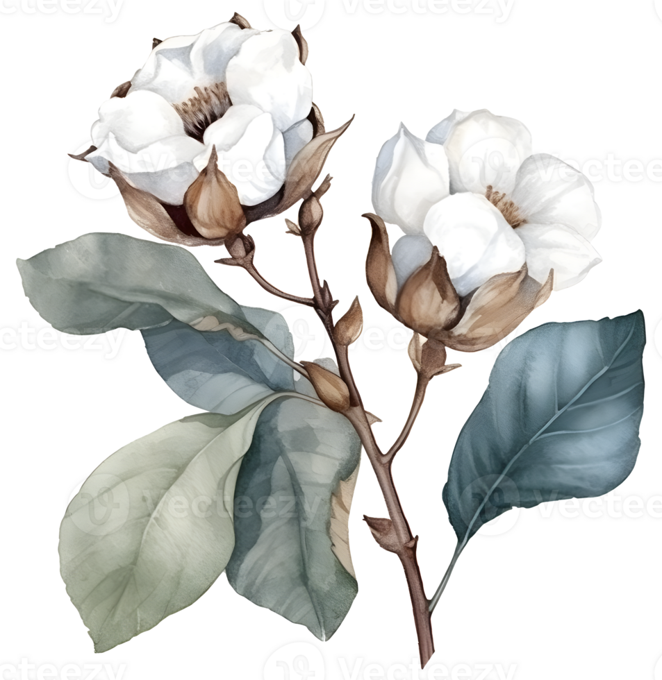 Vintage cotton Flower watercolor element png