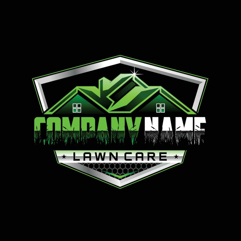Lawn care logo design on black background. Featuring bold and vibrant graphics, it's sure to capture the attention of potential customers. vector