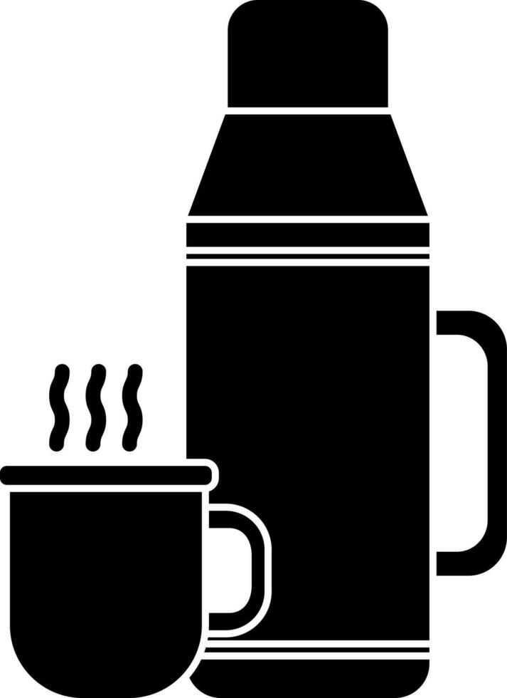 Bottle with tea cup icon in flat style. vector