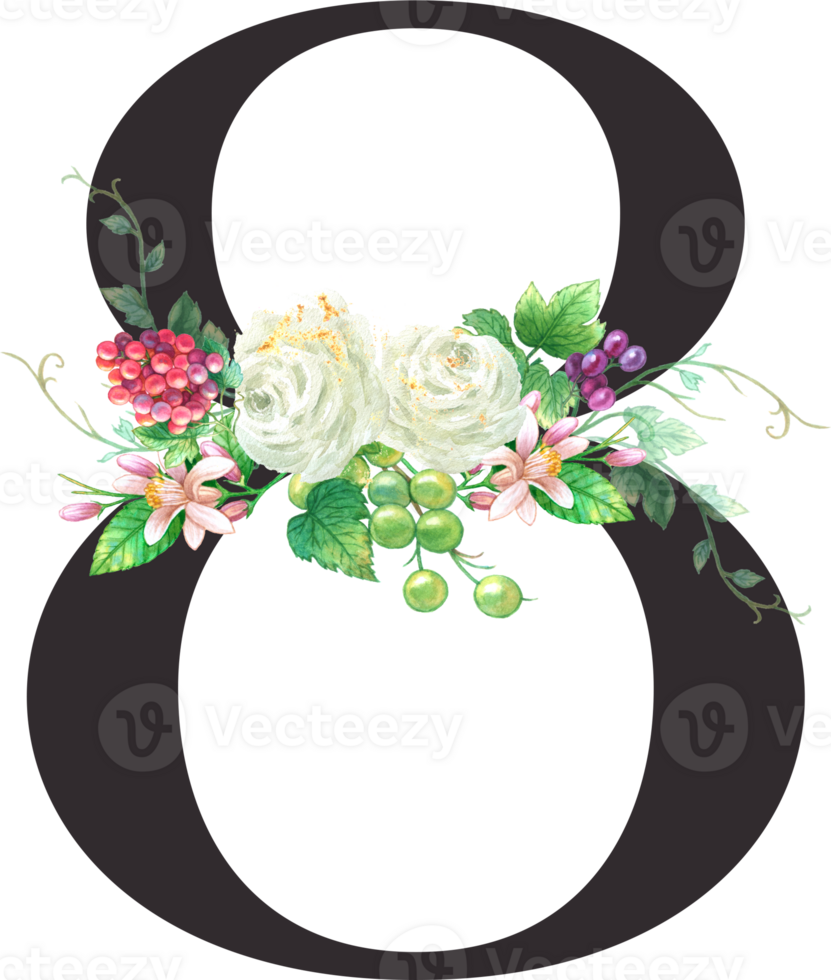 Alphabet and numbers Grape fruit watercolor, Wedding flower letter png