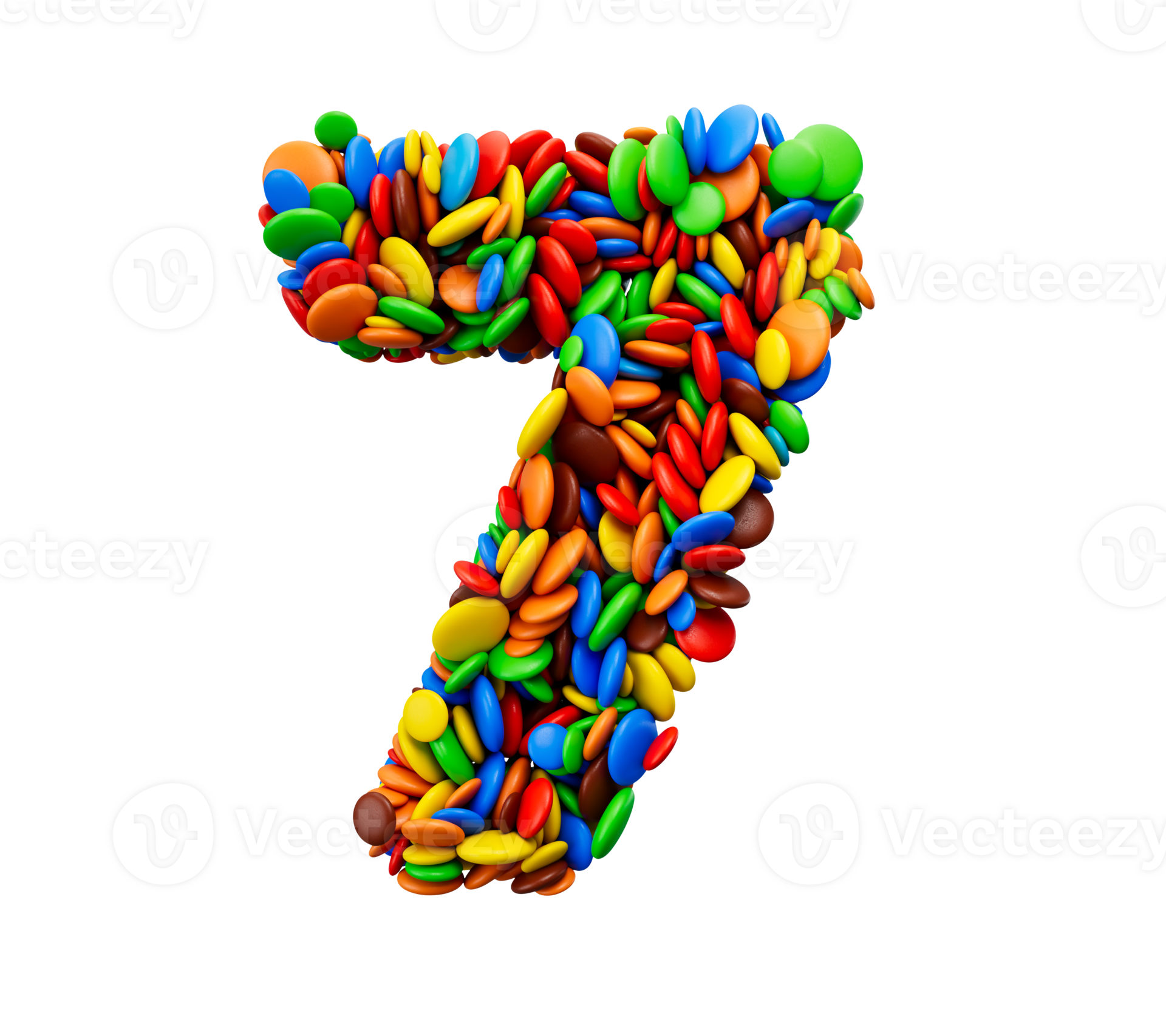 Digit 7 of multicolored rainbow candies Festive Seven Letter 3d illustration 24249031 PNG