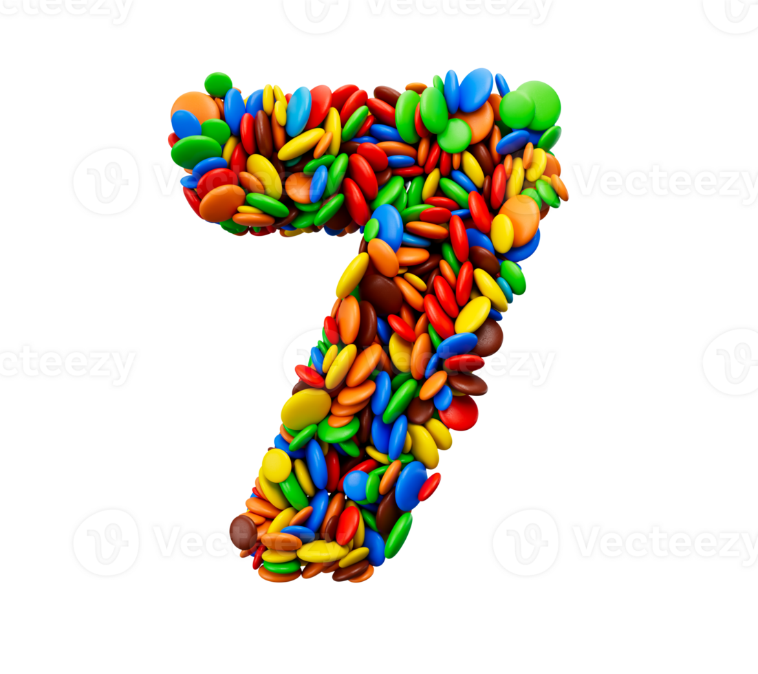 Digit 7 of multicolored rainbow candies Festive Seven Letter 3d