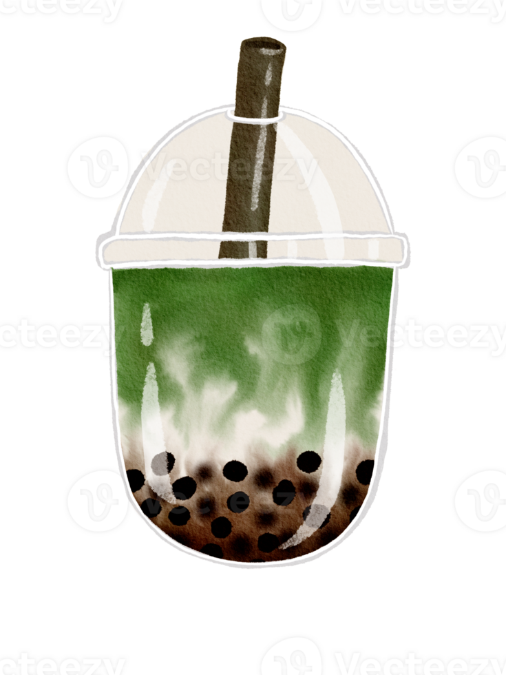 Watercolor Painting of Bubble Green Tea png