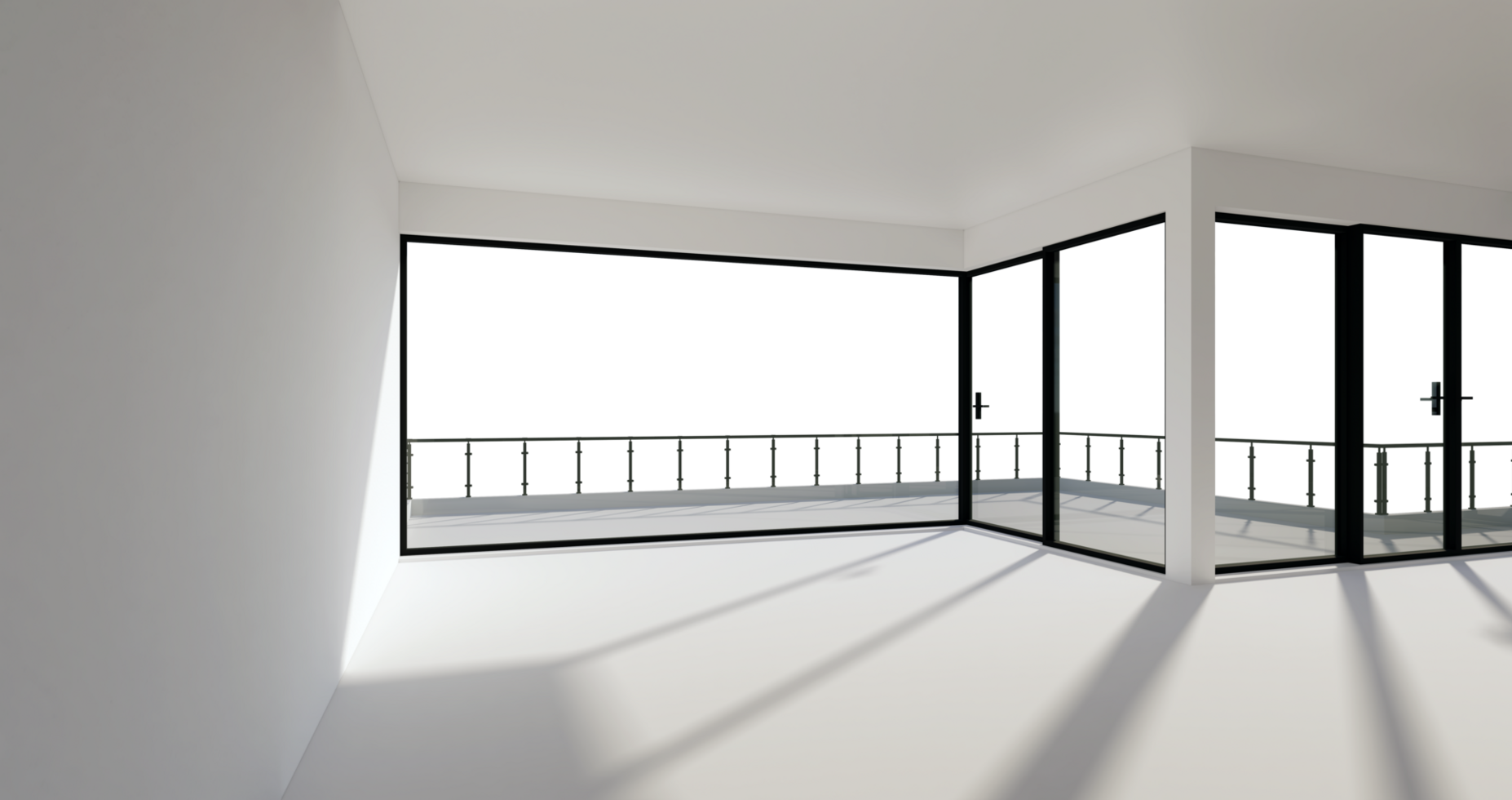 Windows, white empty room, the whole wall, ceiling, floor.with balcony looking out. Windows can take pictures of scenery, decorative pictures to create a bright and pleasant atmosphere for the room. png