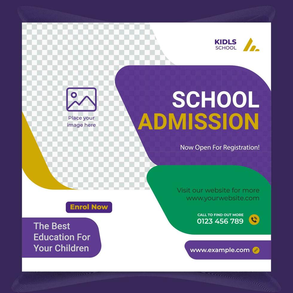 School Admission Square Banner. Suitable For Educational Banner And Social Media Post Template.  Photo School Admission And Education Social Media Pack Template Premium Vector