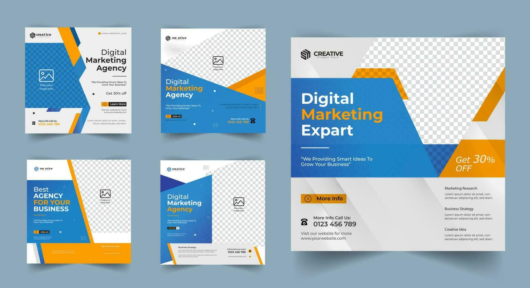 Best Unique Modern Digital Social Media Design Template Set For Your Business Agency Or Company.  Professional Digital Creative Social Media Design. Vector Template