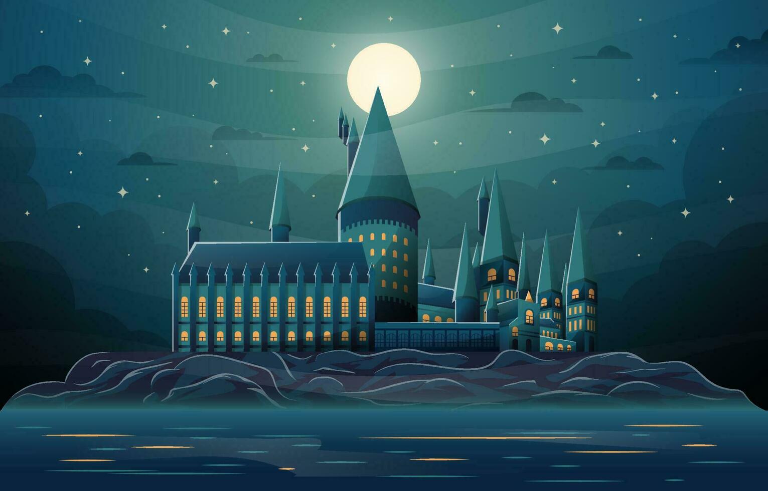 Magic Castle on an Island Background vector