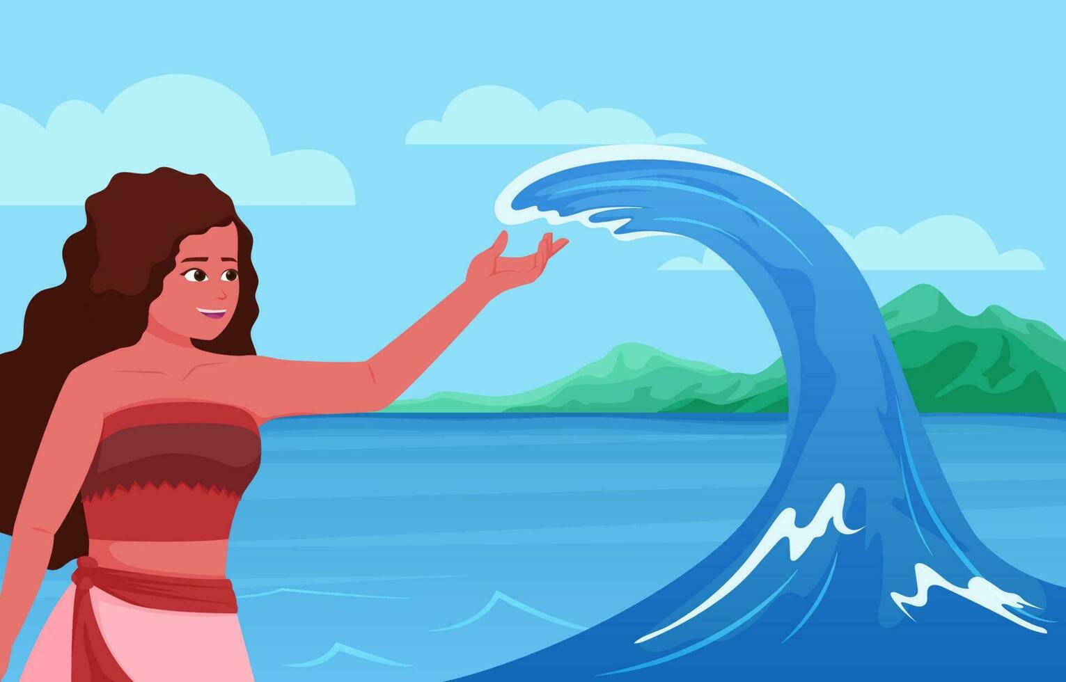 Hawaiian Girl Playing with Wave at the Beach vector