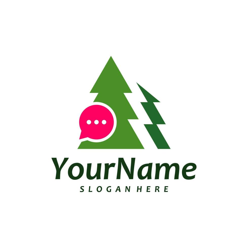 Pine Tree with Chat logo vector template. Creative Pine Tree logo design concepts