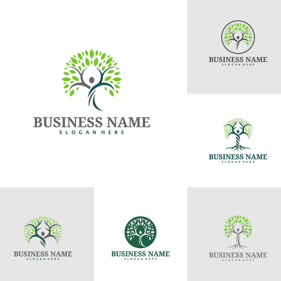 conjunto de personas árbol logo plantilla, creativo naturaleza logo diseño vector, árbol logo concepto vector