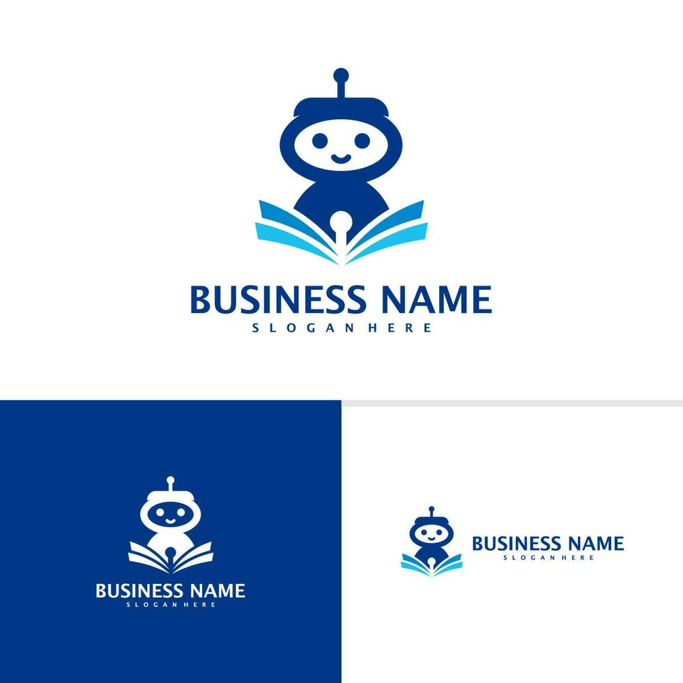 Robot with book logo template, Creative Robot logo design vector, AI with Book logo concept vector