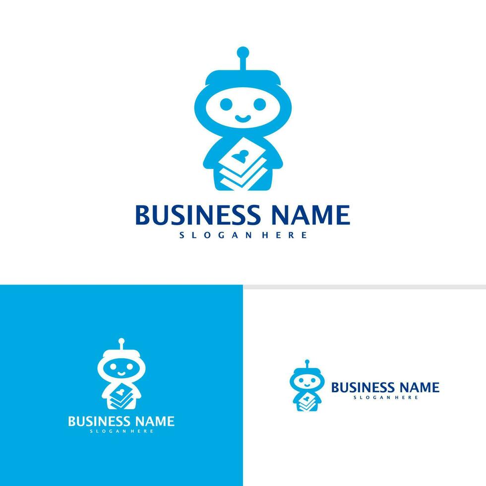 Robot with book logo template, Creative Robot logo design vector, AI with Book logo concept vector