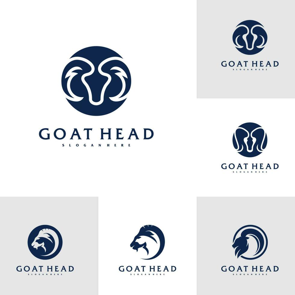 Set of Goat Head logo template, Creative Goat logo design vector