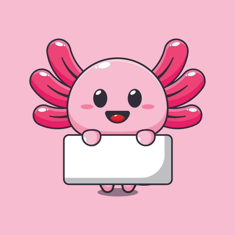 axolotl holding greeting banner cartoon vector illustration.