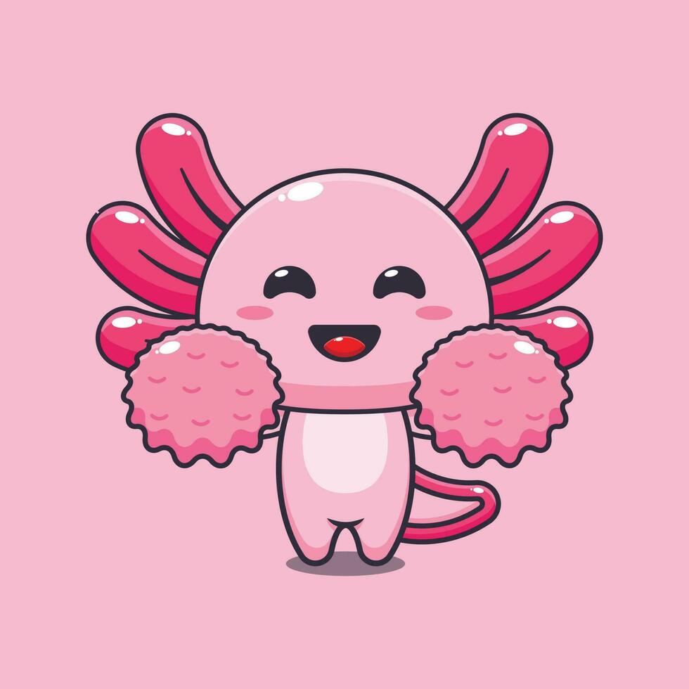 cheerleader axolotl cartoon vector illustration.