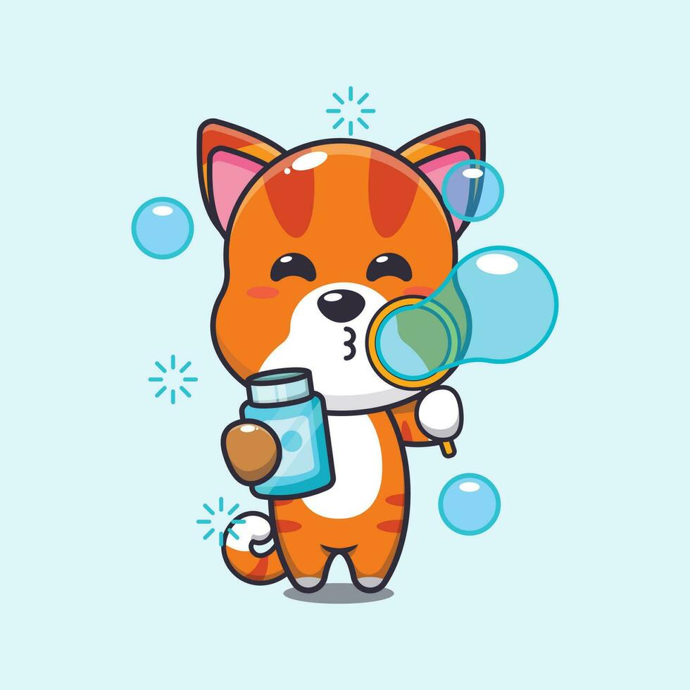 cat blowing bubbles cartoon vector illustration.