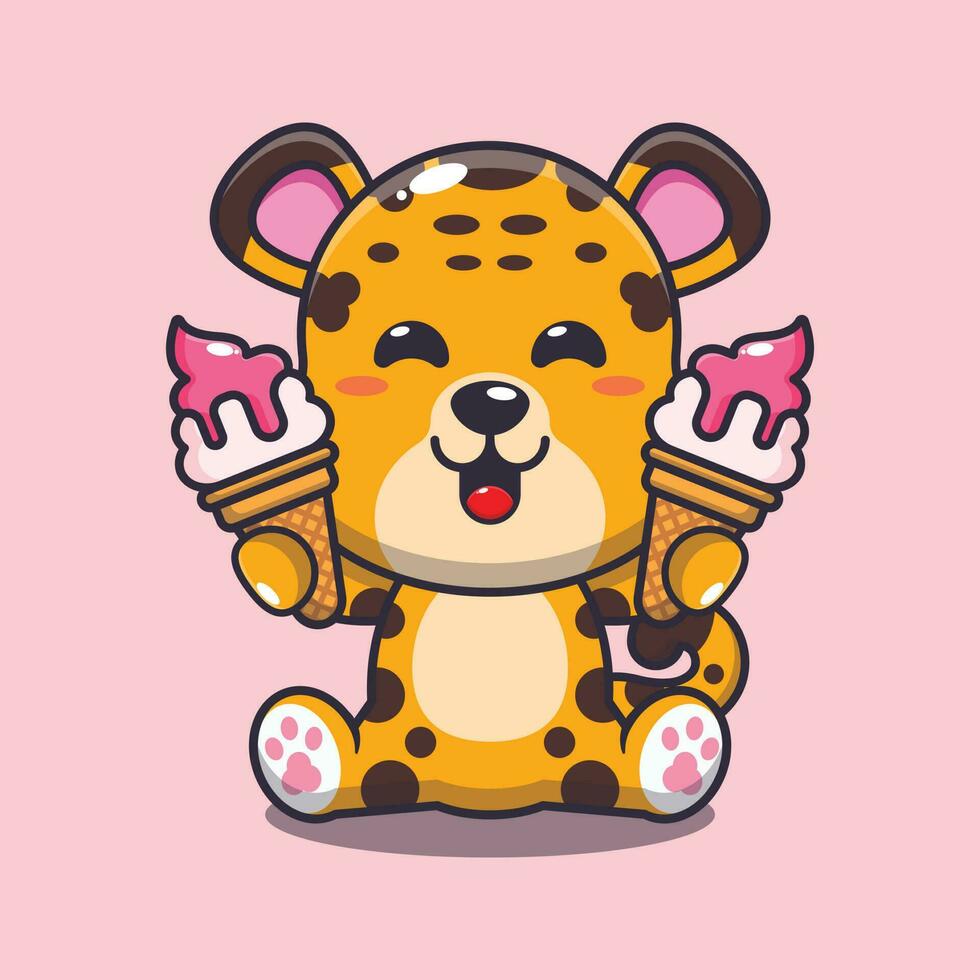 leopard with ice cream cartoon vector illustration.