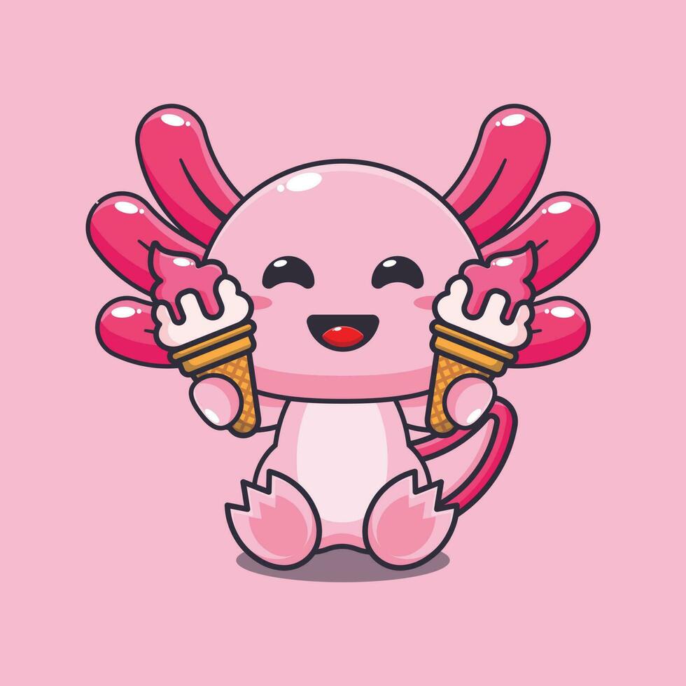 axolotl with ice cream cartoon vector illustration.