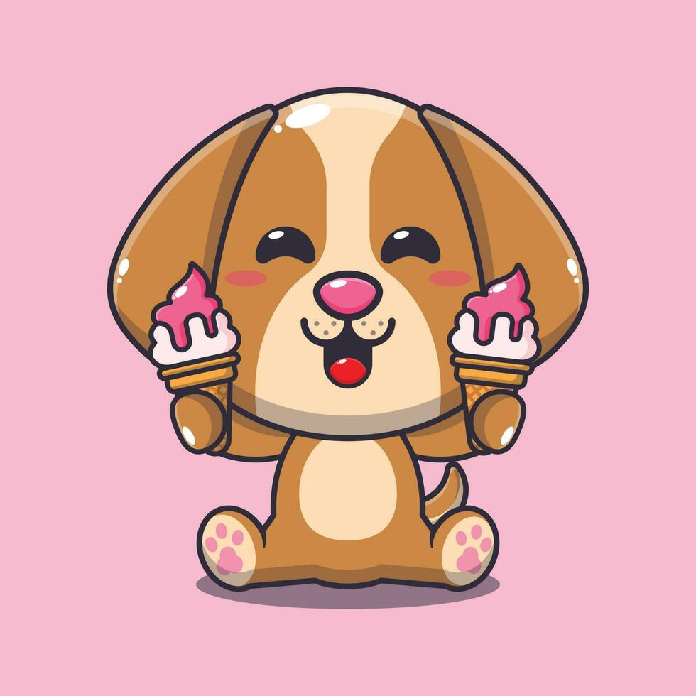 dog with ice cream cartoon vector illustration.