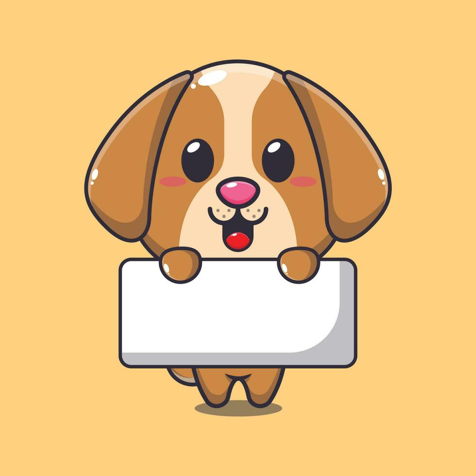 dog holding greeting banner cartoon vector illustration.