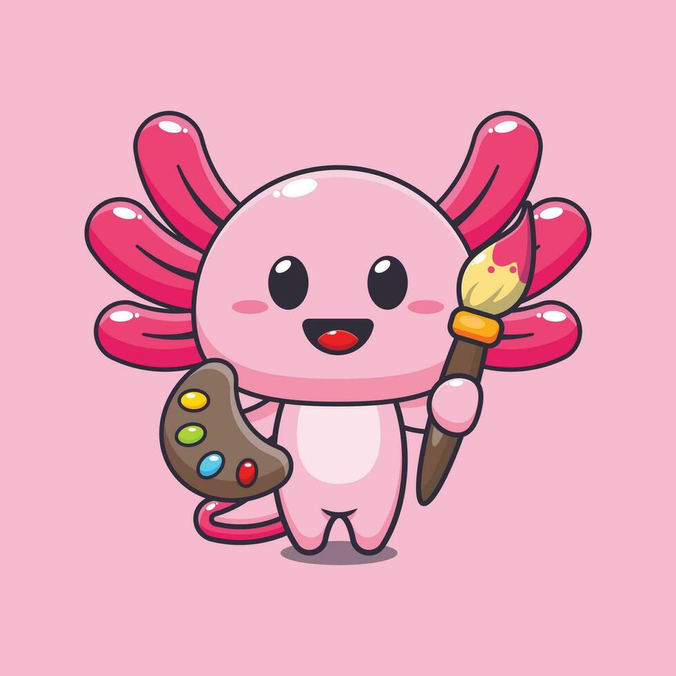 axolotl painter cartoon vector illustration.