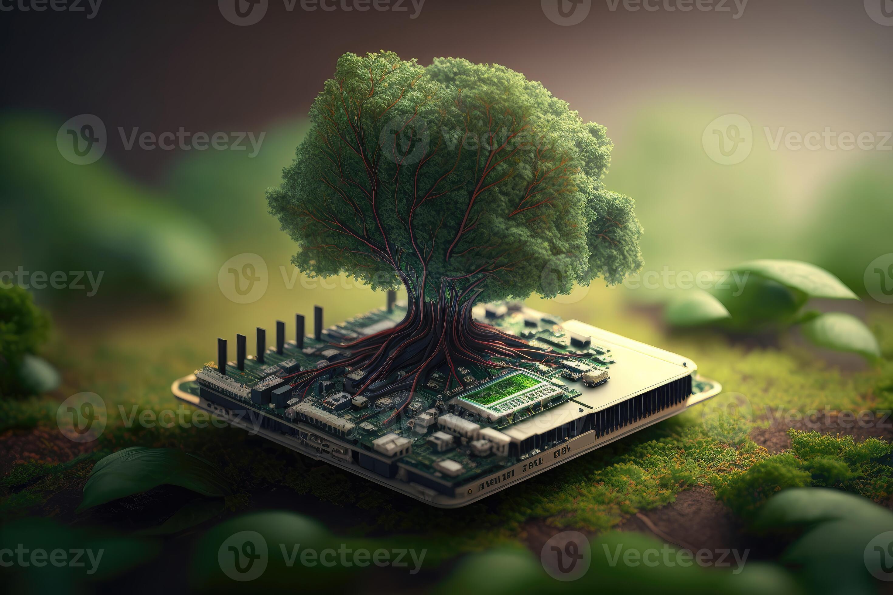 Tree on a computer chip in nature background. 24249878 Stock Photo at ...