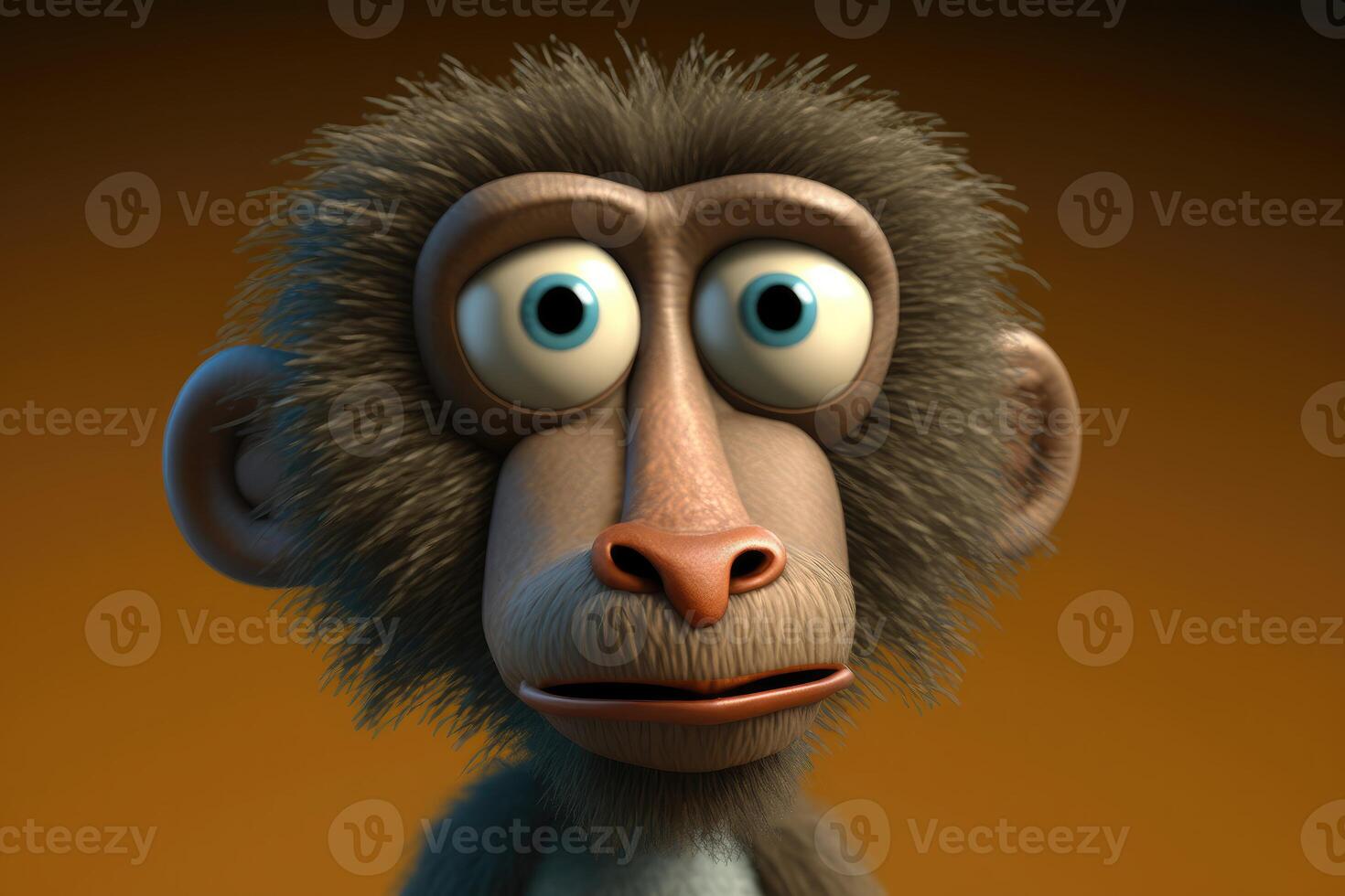 3D cute big eye baboon cartoon. photo