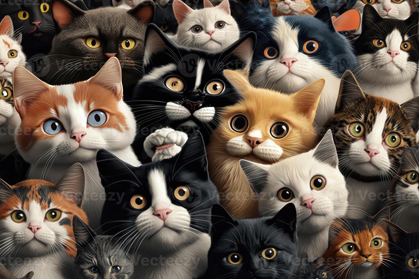3D cute very many cats. Full cats on background. photo