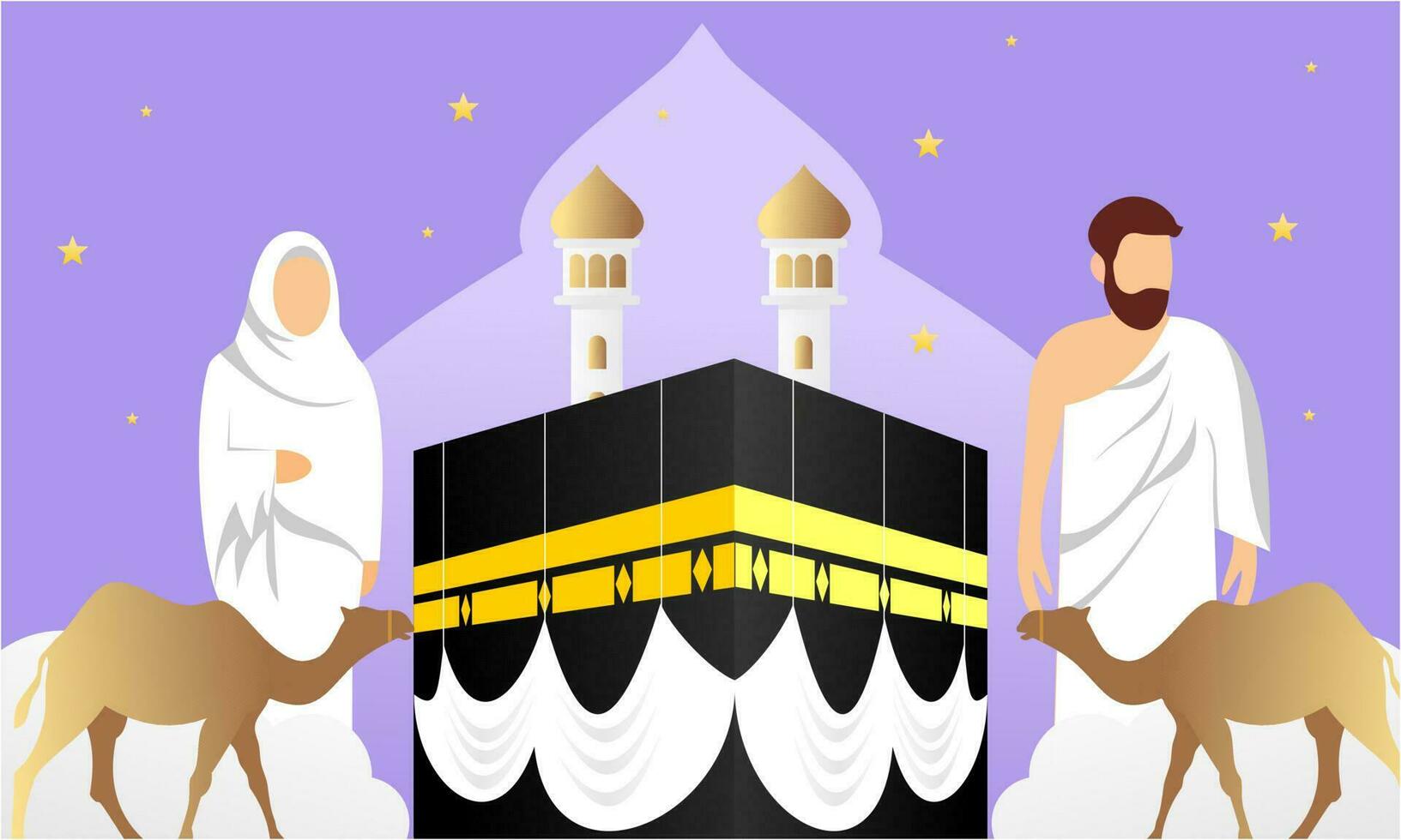 Islamic pilgrimage praying for hajj mabroor illustration vector