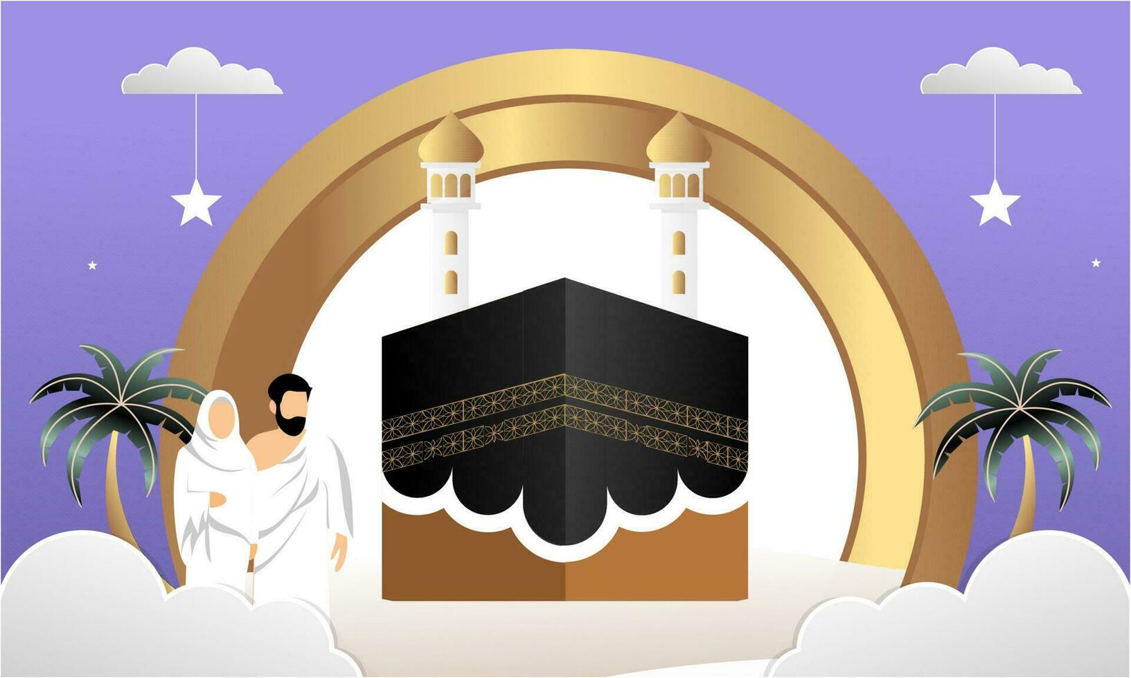 Islamic pilgrimage praying for hajj mabroor illustration vector