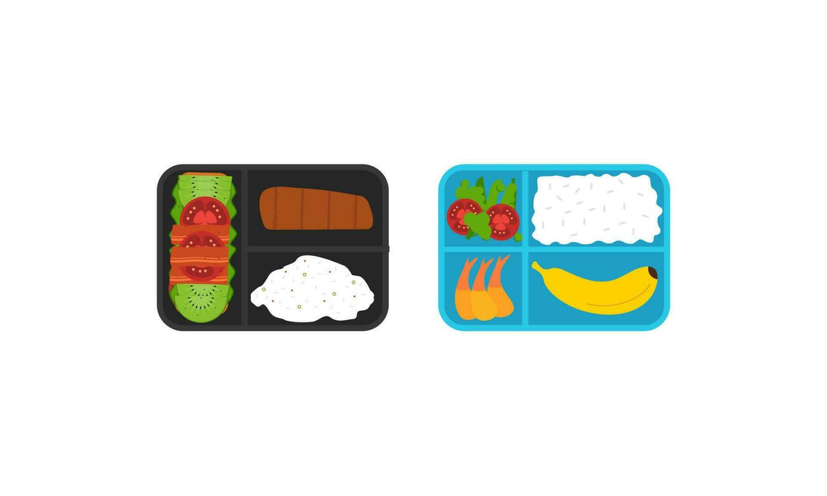 Lunchbox containers with bright content. Lunch Concept vector