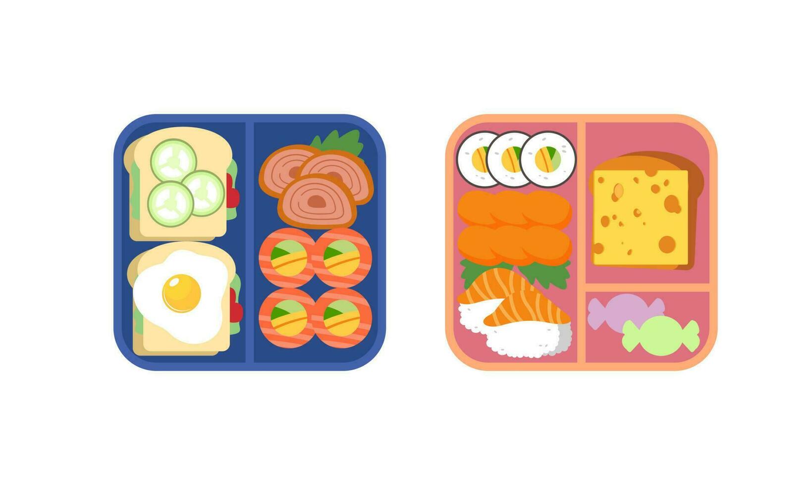 Lunchbox containers with bright content. Lunch Concept vector