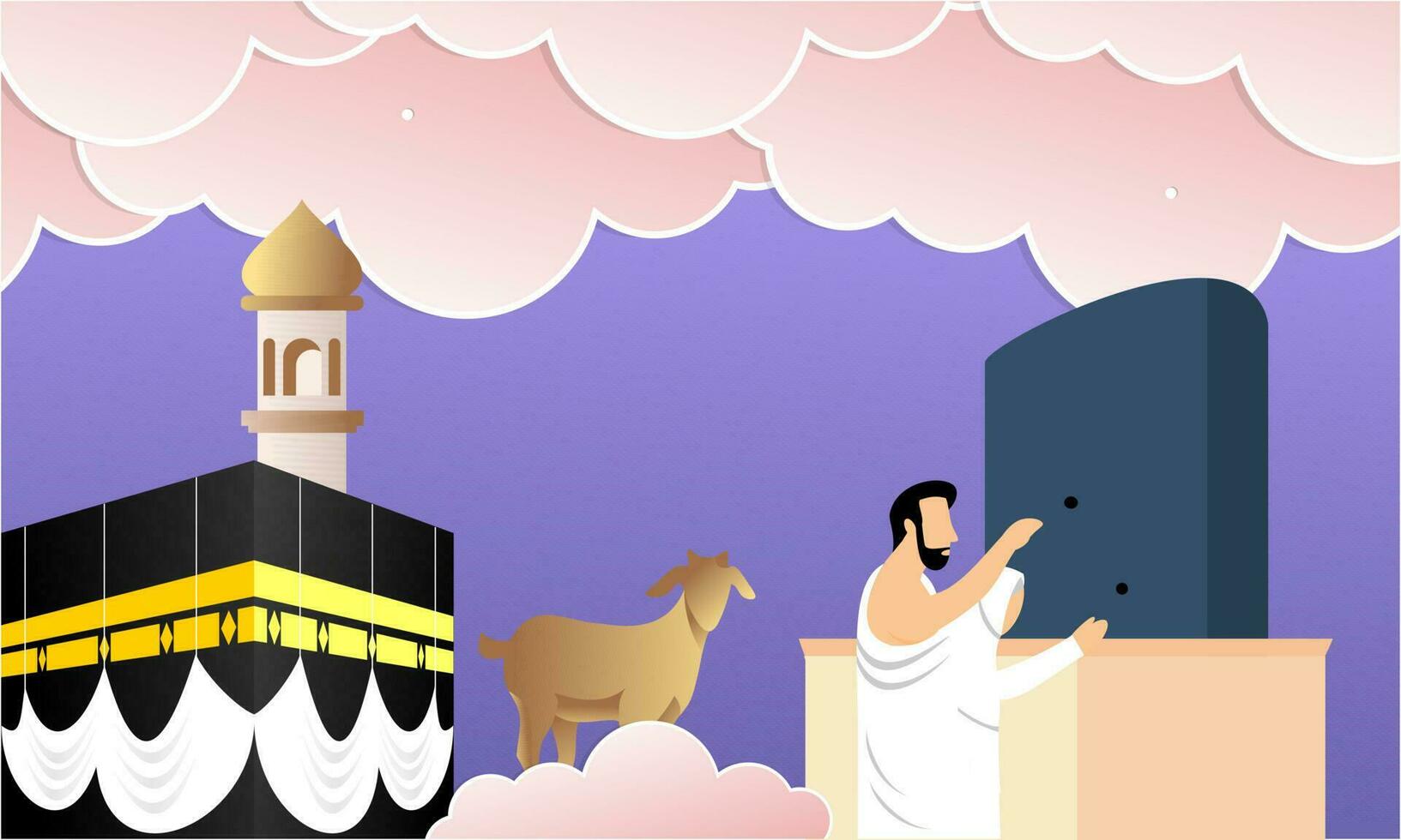 Islamic pilgrimage praying for hajj mabroor illustration vector