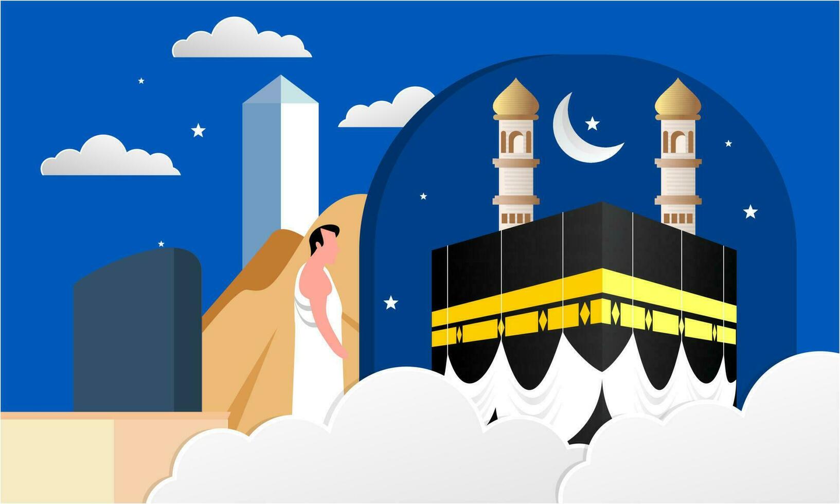 Islamic pilgrimage praying for hajj mabroor illustration vector