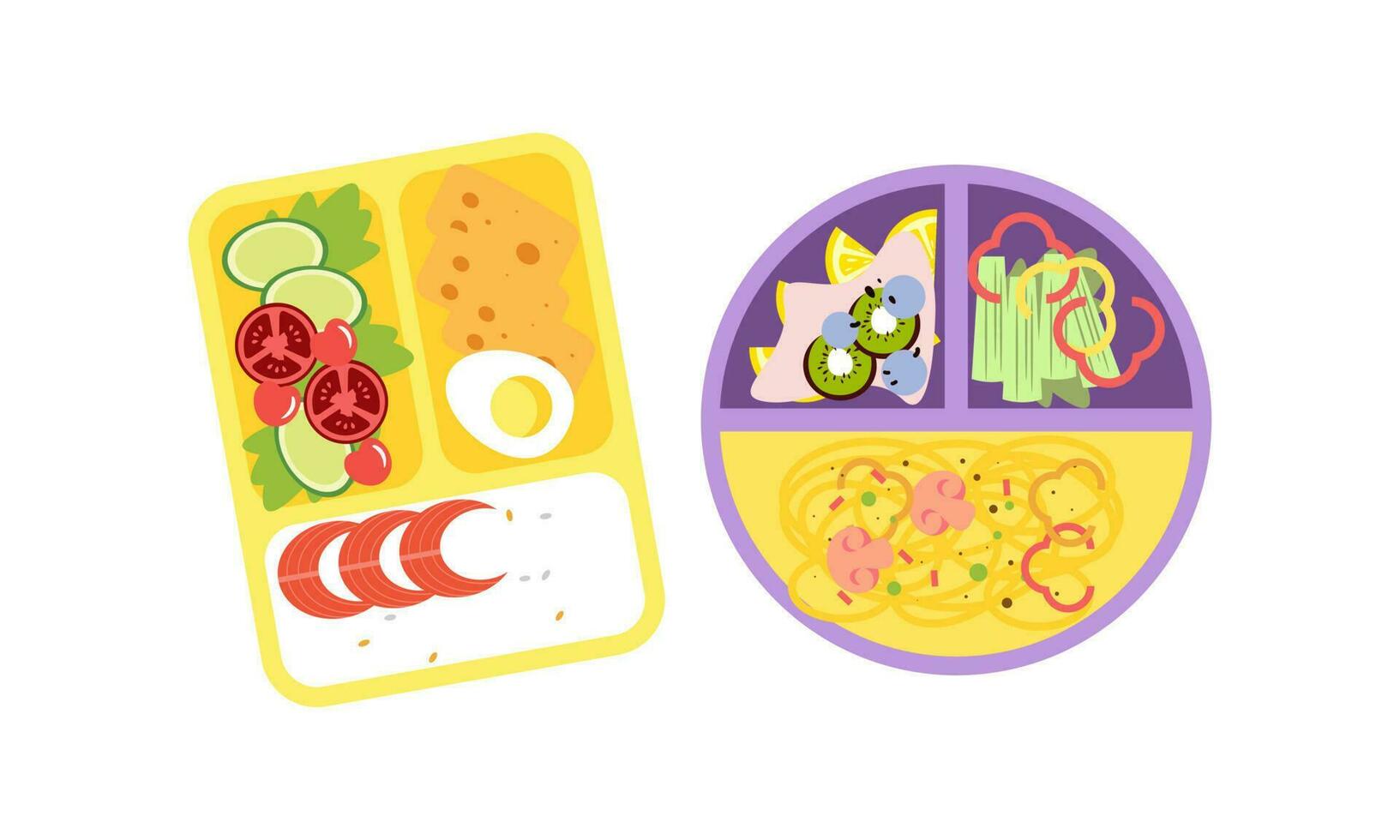 Lunchbox containers with bright content. Lunch Concept vector