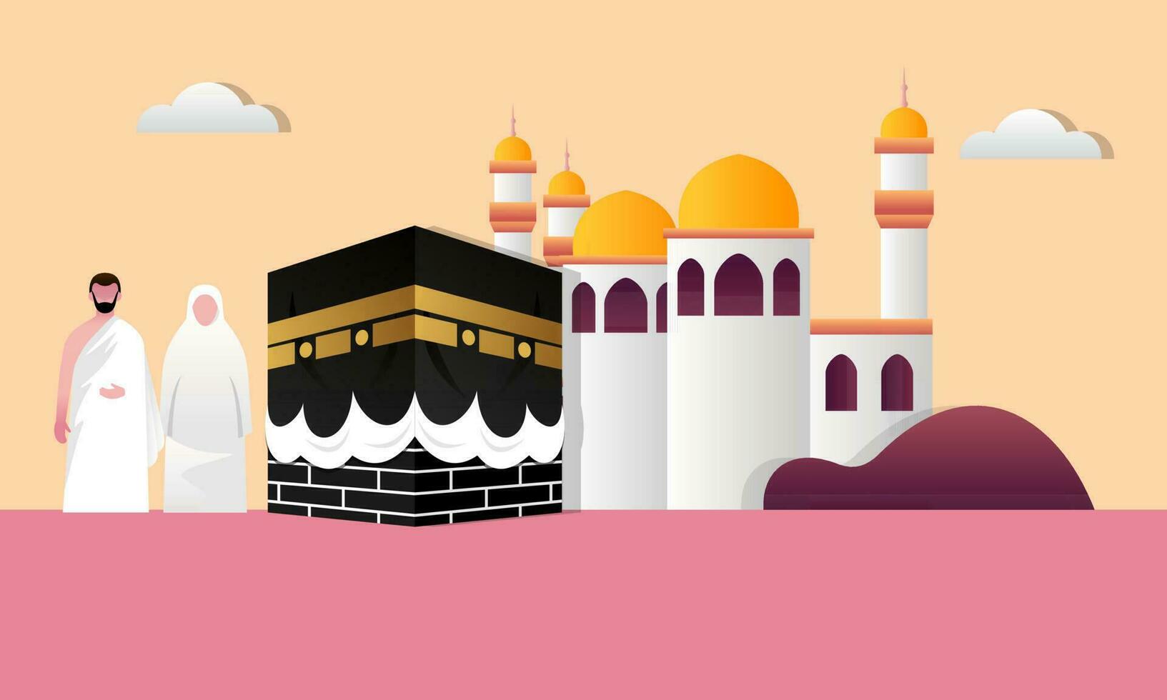 Islamic pilgrimage praying for hajj mabroor illustration vector