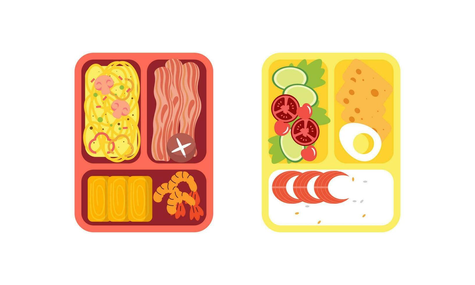 Lunchbox containers with bright content. Lunch Concept vector
