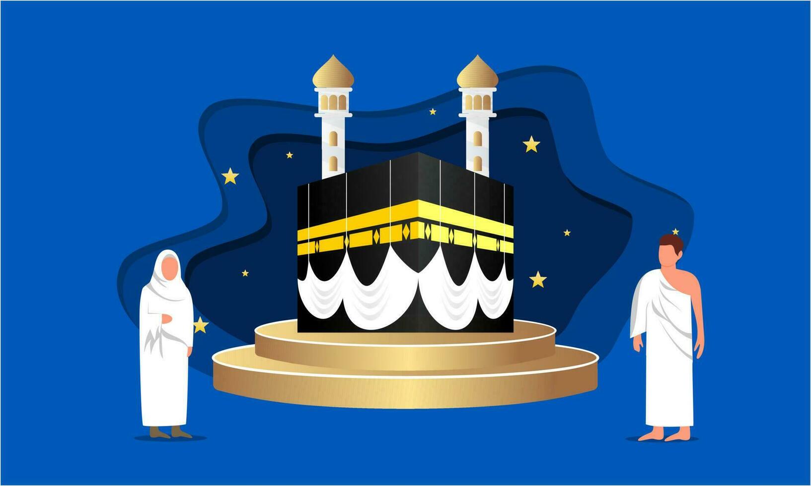 Islamic pilgrimage praying for hajj mabroor illustration vector